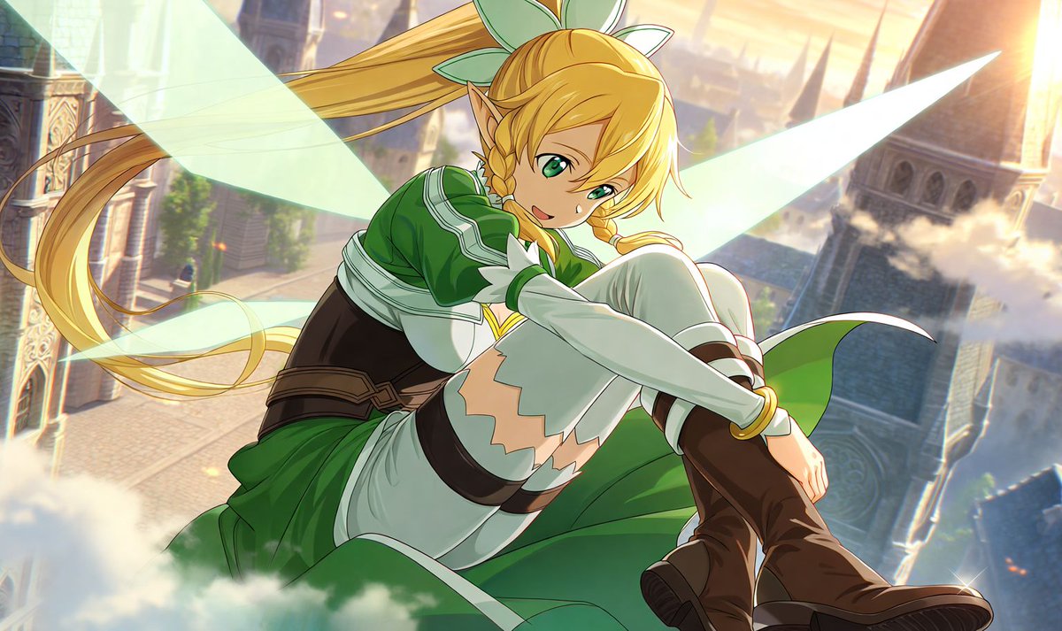 Leafa Anime Fantasy Prompt: Wings Over City — Sora 2