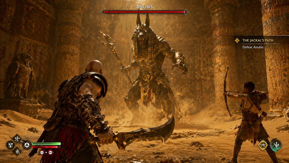 Action RPG Egyptian Boss Fight Screenshot — Sora 2 Prompt