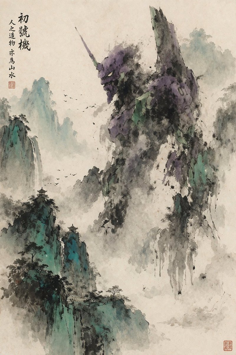 Chinese Ink Wash Mecha Landscape — Sora 2 Prompt