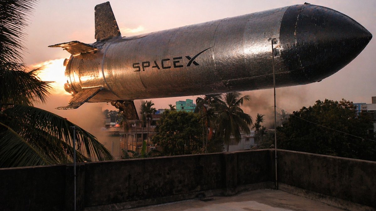 SpaceX Rocket Hovering Low Over Neighborhood — Sora 2 Prompt