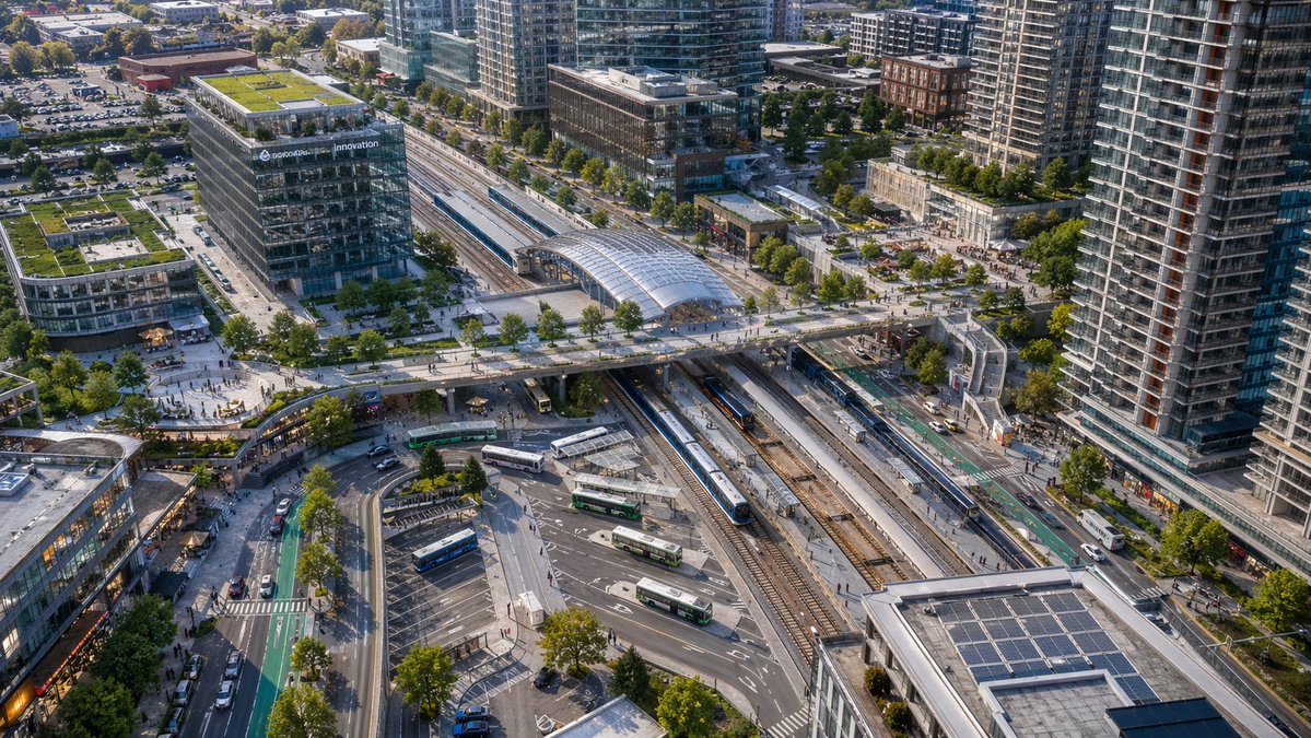 Hyper-Detailed Transit Hub Aerial — Sora 2 Prompt