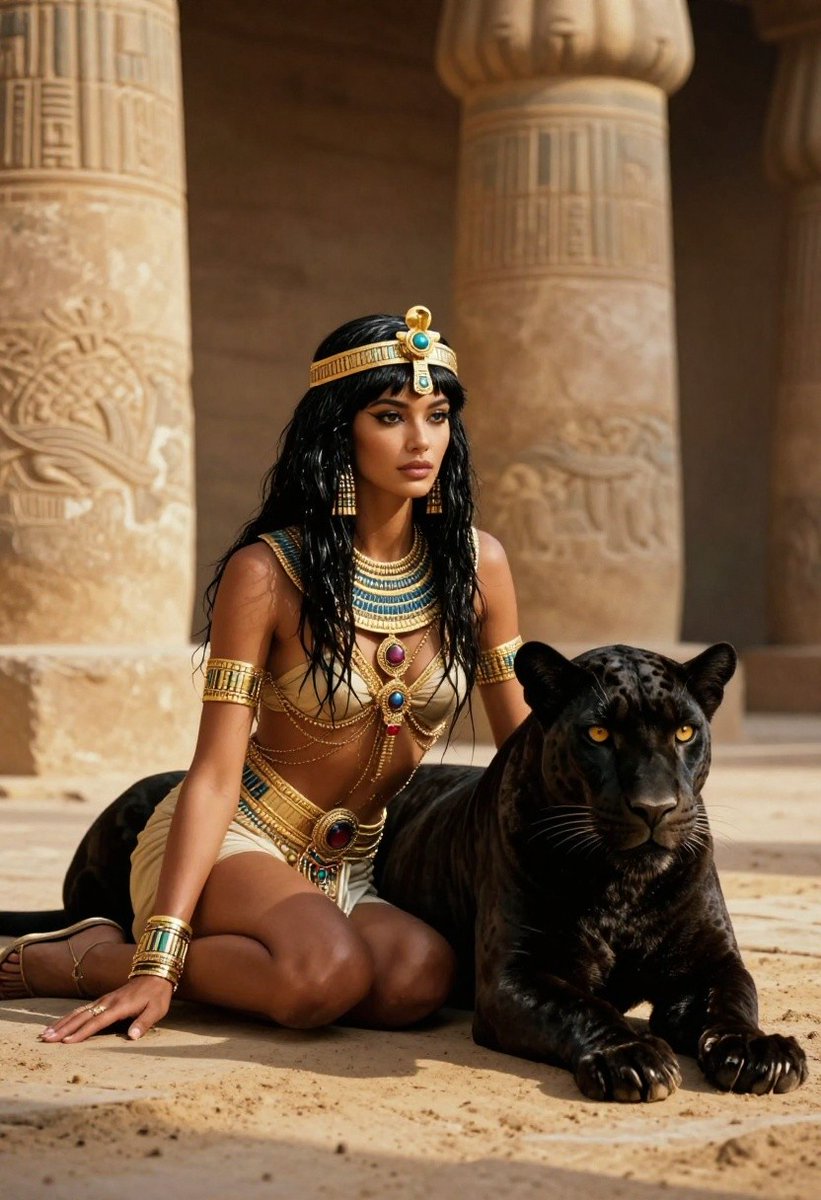 Ancient Egyptian Queen with Black Panther — Sora 2 Prompt