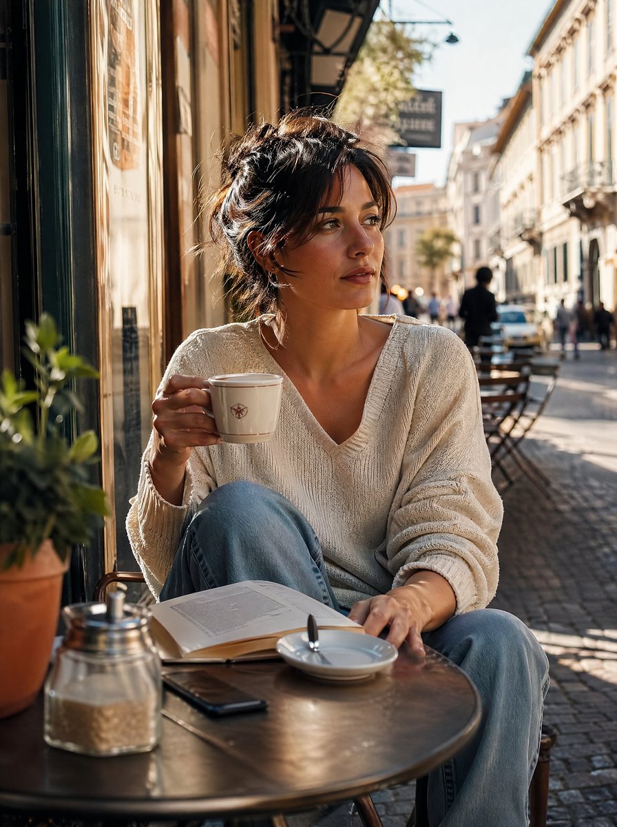 European Street Café Golden Hour Portrait — Sora 2 Prompt