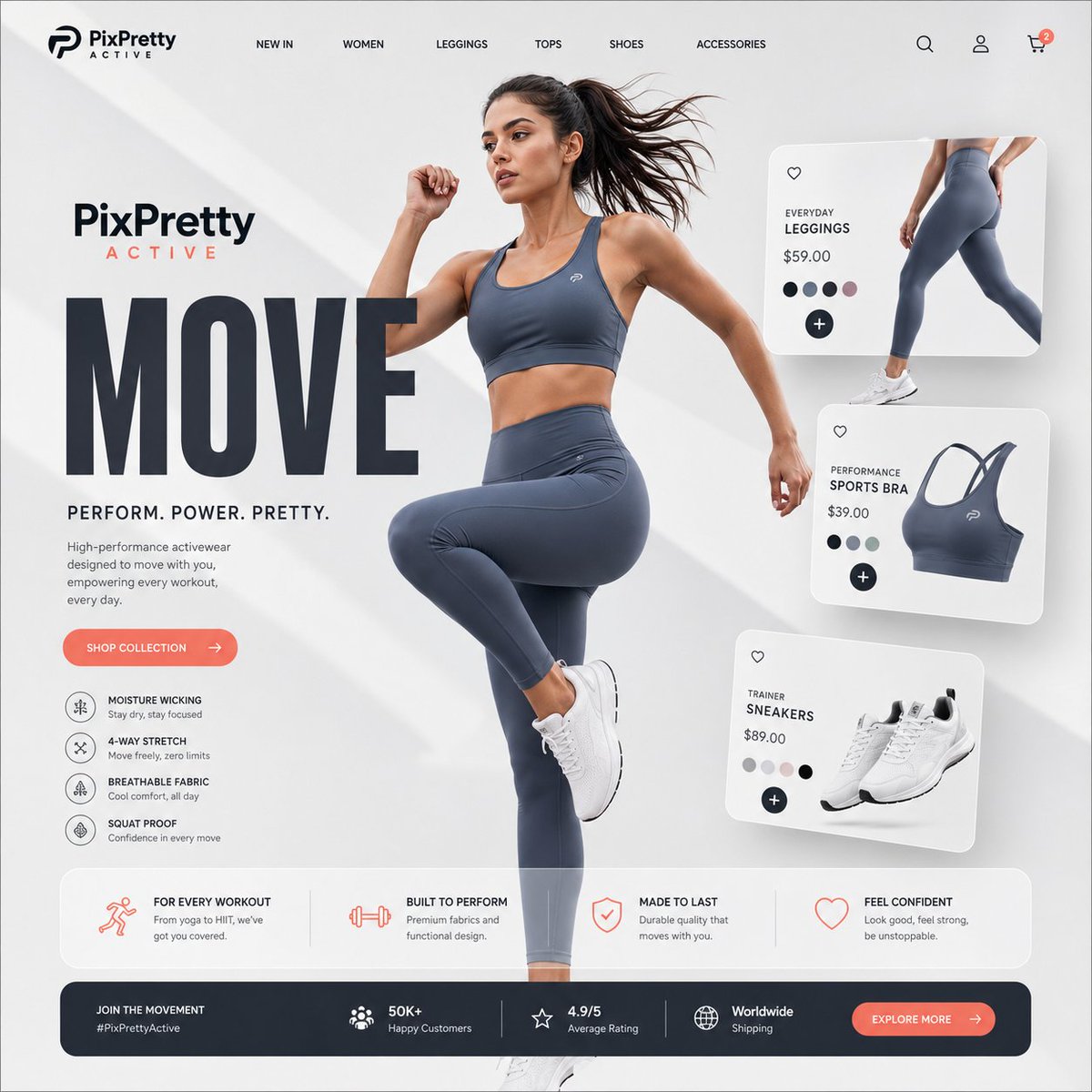 Premium Athleisure Landing Page — Sora 2 Prompt