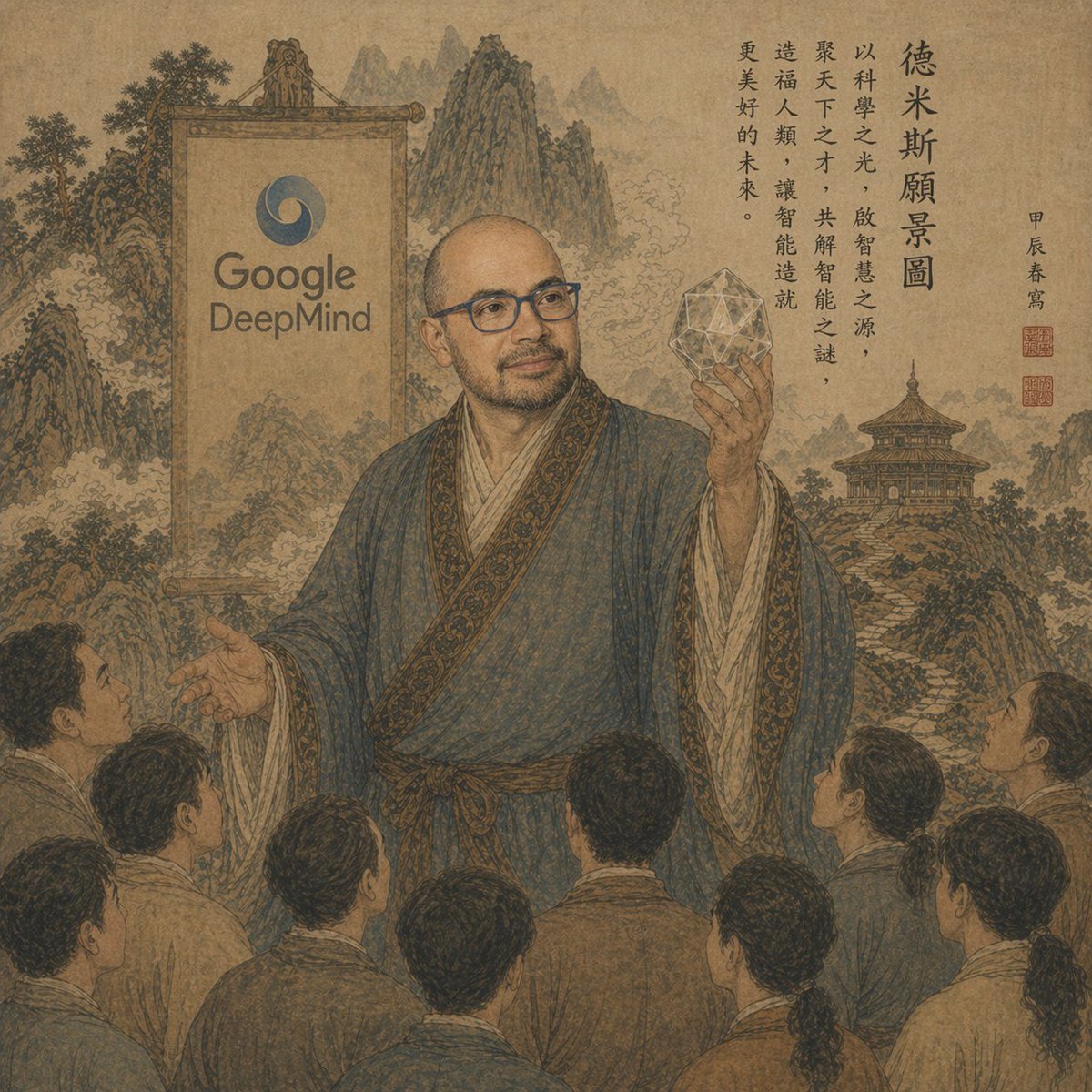 Google DeepMind Ancient Sage Scroll — Sora 2 Prompt