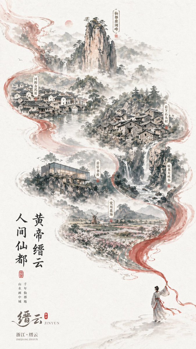 Chinese Ink Travel Poster — Sora 2 Prompt for Scenic Branding