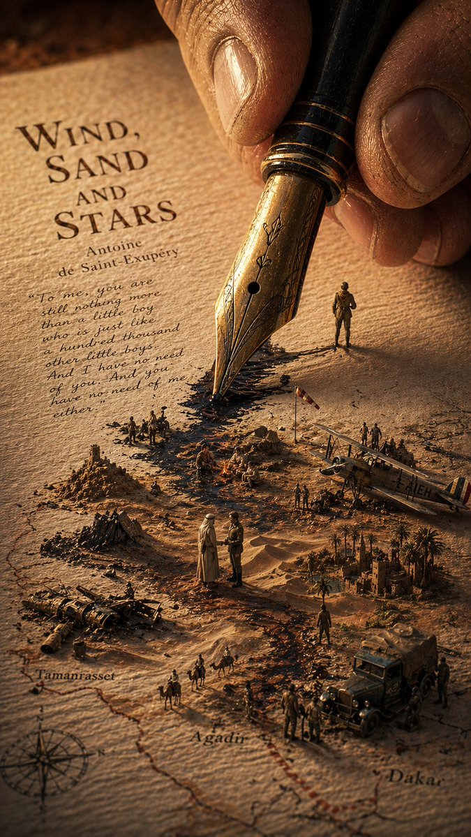 Wind, Sand and Stars Surreal Book Illustration — Sora Prompt