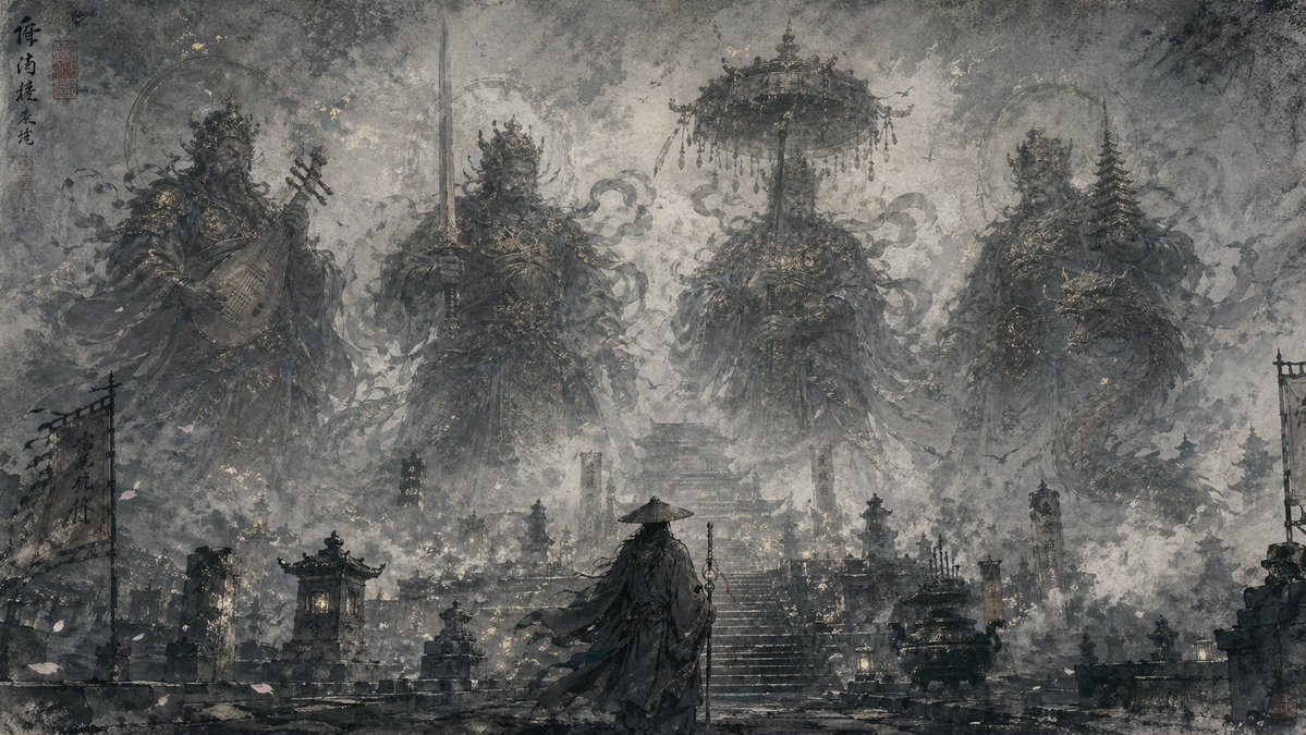 东方水墨观音幻影插画 — Sora 2 Prompt