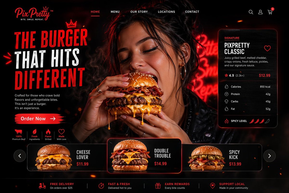 Luxury Burger Landing Page Prompt — Cinematic Dark Ad