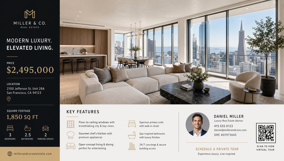 Luxury High-Rise Listing Flyer with Panoramic View — Sora 2 Prompt