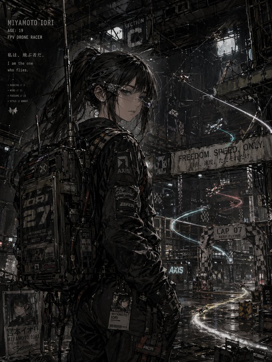 Cyberpunk FPV Drone Racer Poster — Sora 2 Prompt