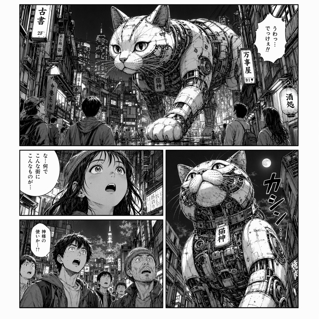 Giant Mecha Cat God in Neon Tokyo — Sora 2 Prompt
