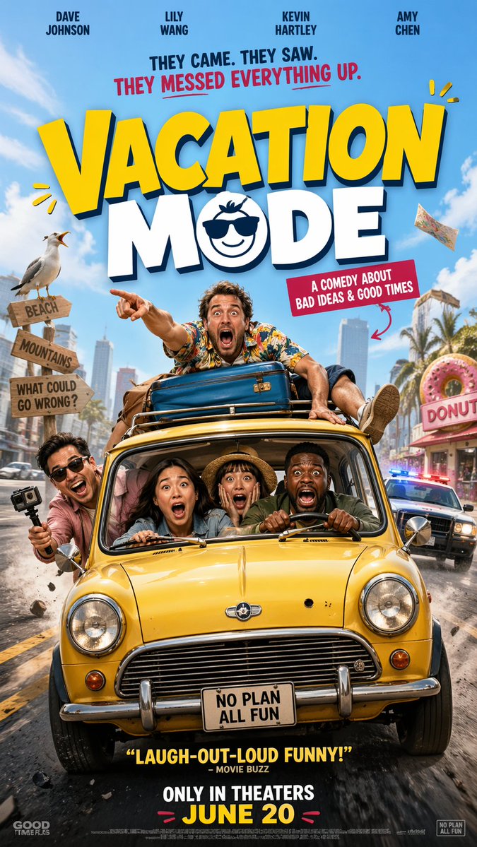 Vacation Mode Comedy Poster — Sora 2 Prompt