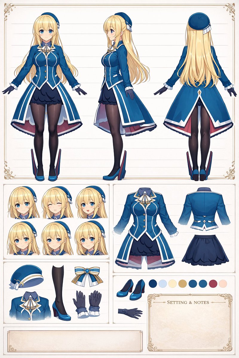 Anime Character Design Reference Sheet — Sora 2 Prompt