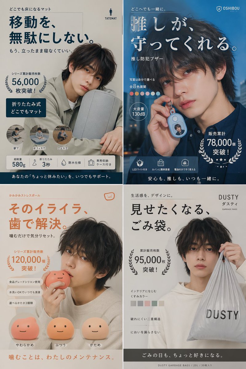 Japanese Minimalist Male Model Ad Grid Prompt