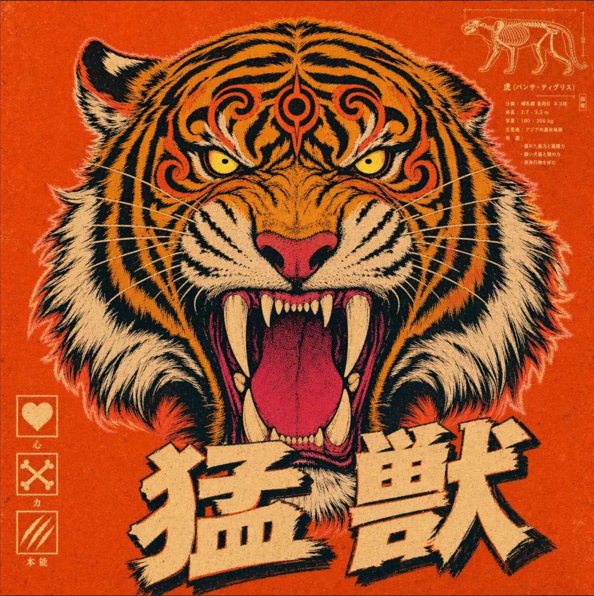 Vintage Roaring Tiger Japanese Poster — Sora 2 Prompt