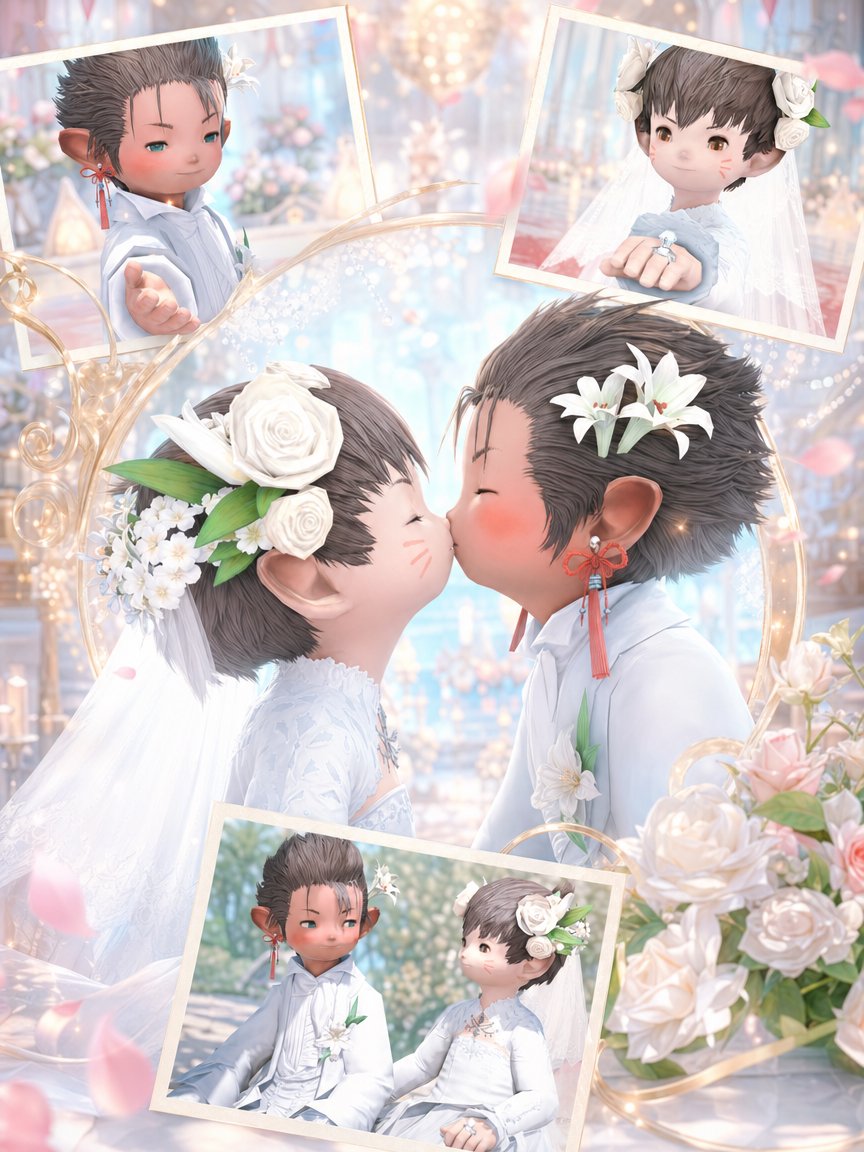 Dreamy Fantasy Q-Style Wedding Collage — Anime Game Art Prompt