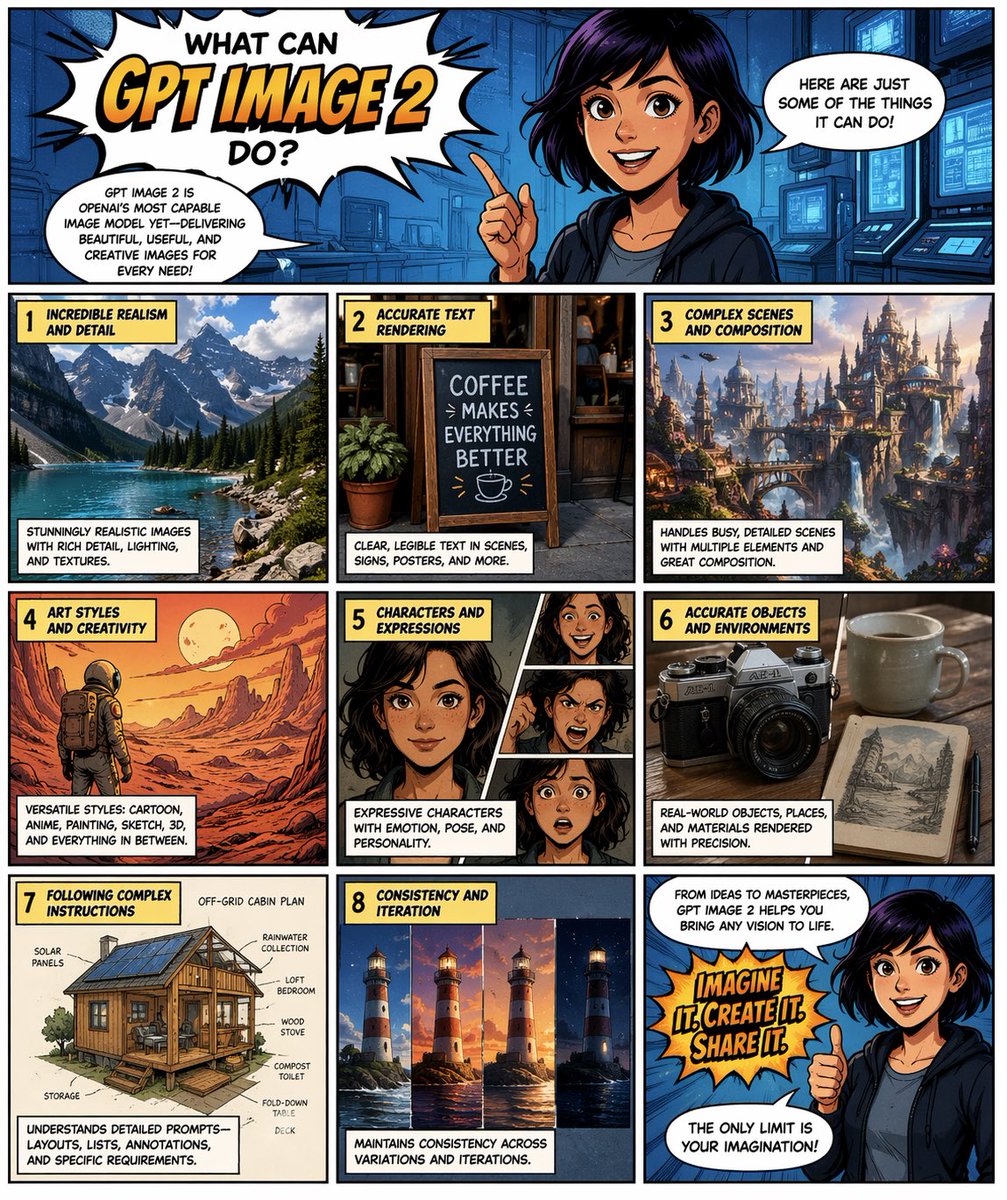 GPT IMAGE 2 Feature Showcase Comic — Bold AI Art Infographic
