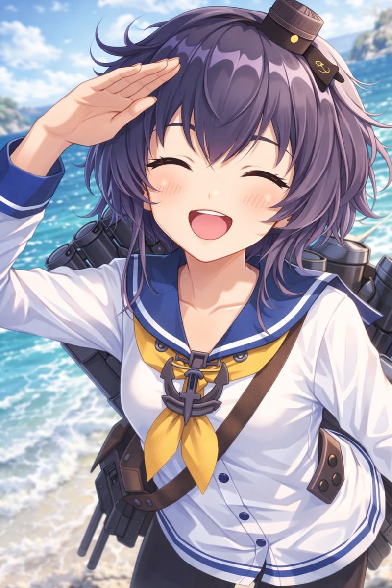 Anime Ship Girl Salutes on Beach — Sora 2 Prompt