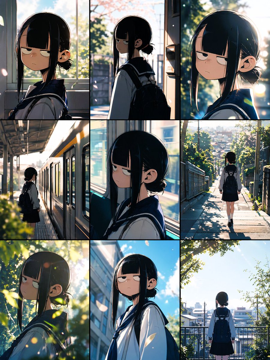 Anime Storyboard Grid Collage: School Commute — Sora 2 Prompt
