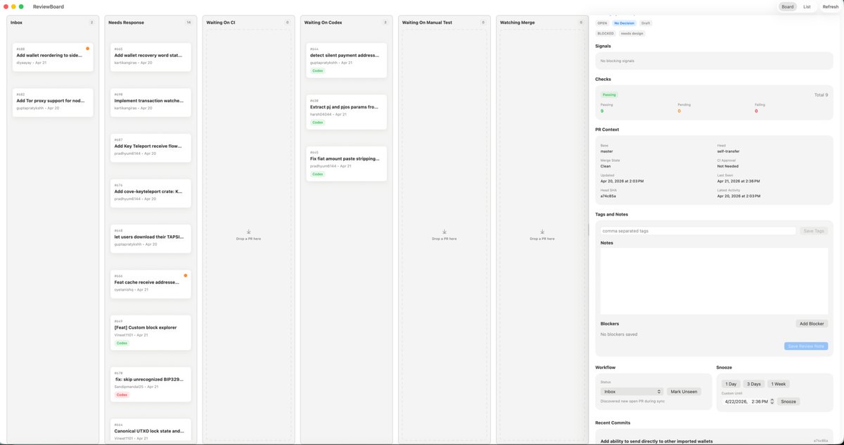 macOS Kanban Board UI — ReviewBoard Productivity Mockup