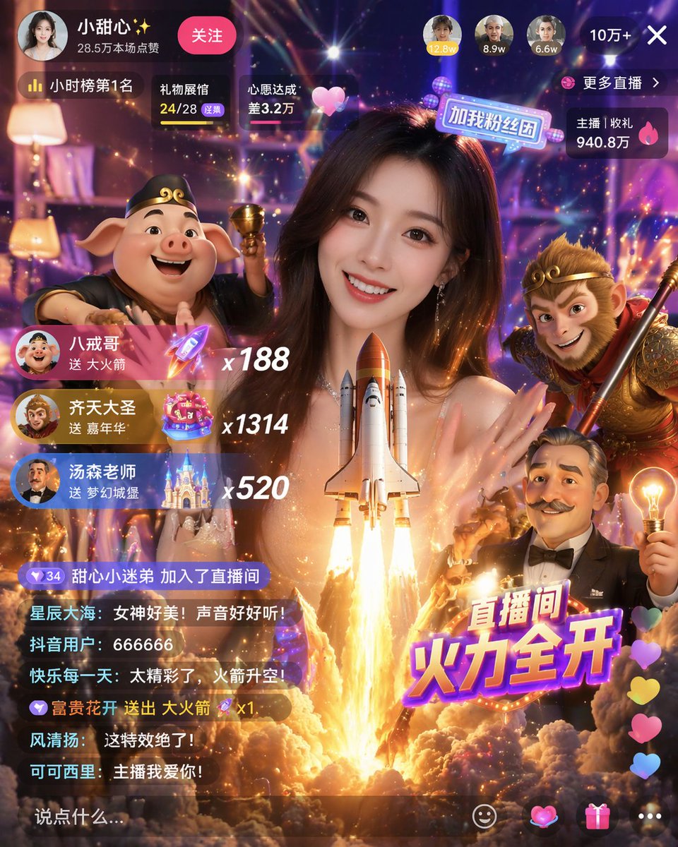 Gamified Live Stream App Interface — Sora 2 Prompt