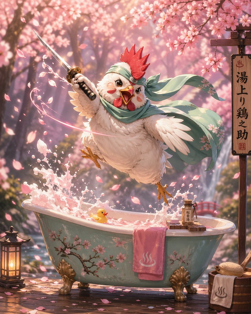 Samurai Chicken Bathing Portrait — Sora 2 Prompt