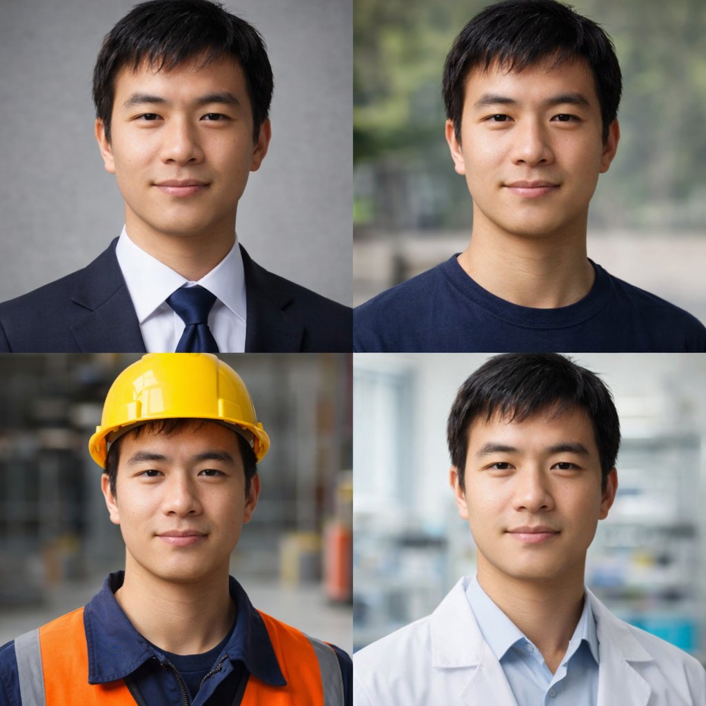 Professional 2x2 Portrait Grid — 4 Jobs, 1 Face