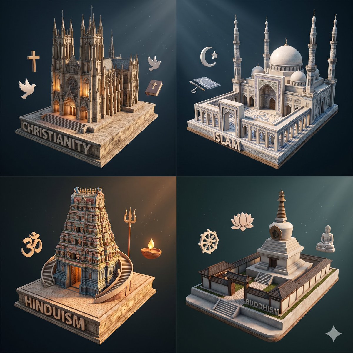 Religious Miniature Architecture Prompt — 3D Isometric
