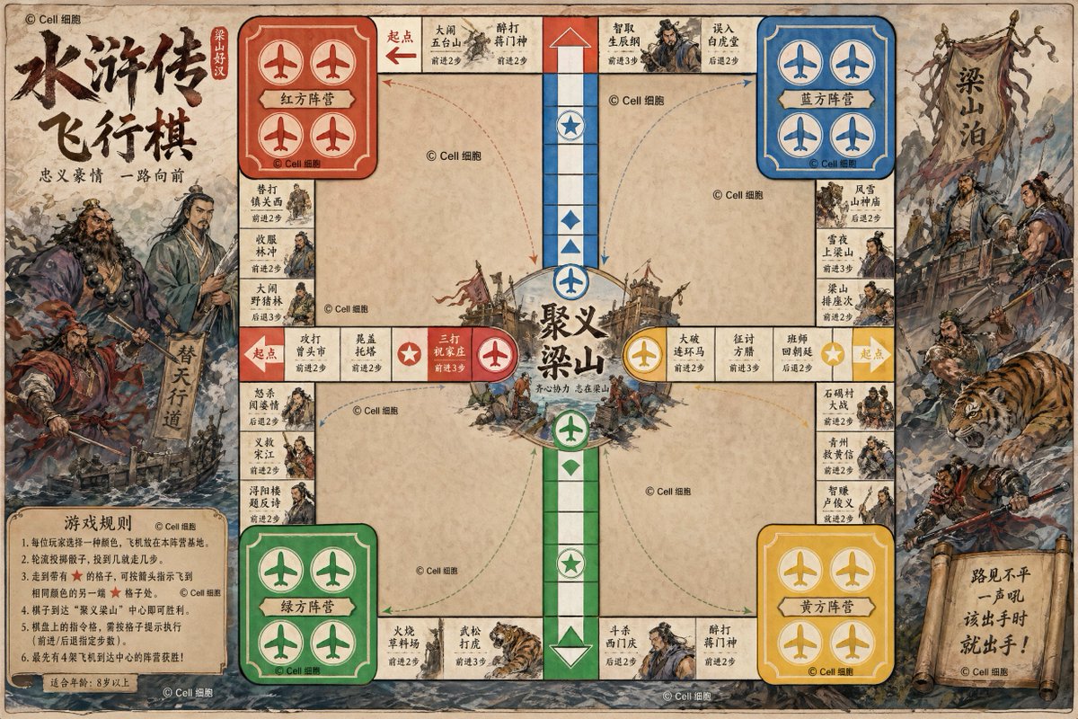 Water Margin Flying Chess Board Game — Sora 2 Prompt
