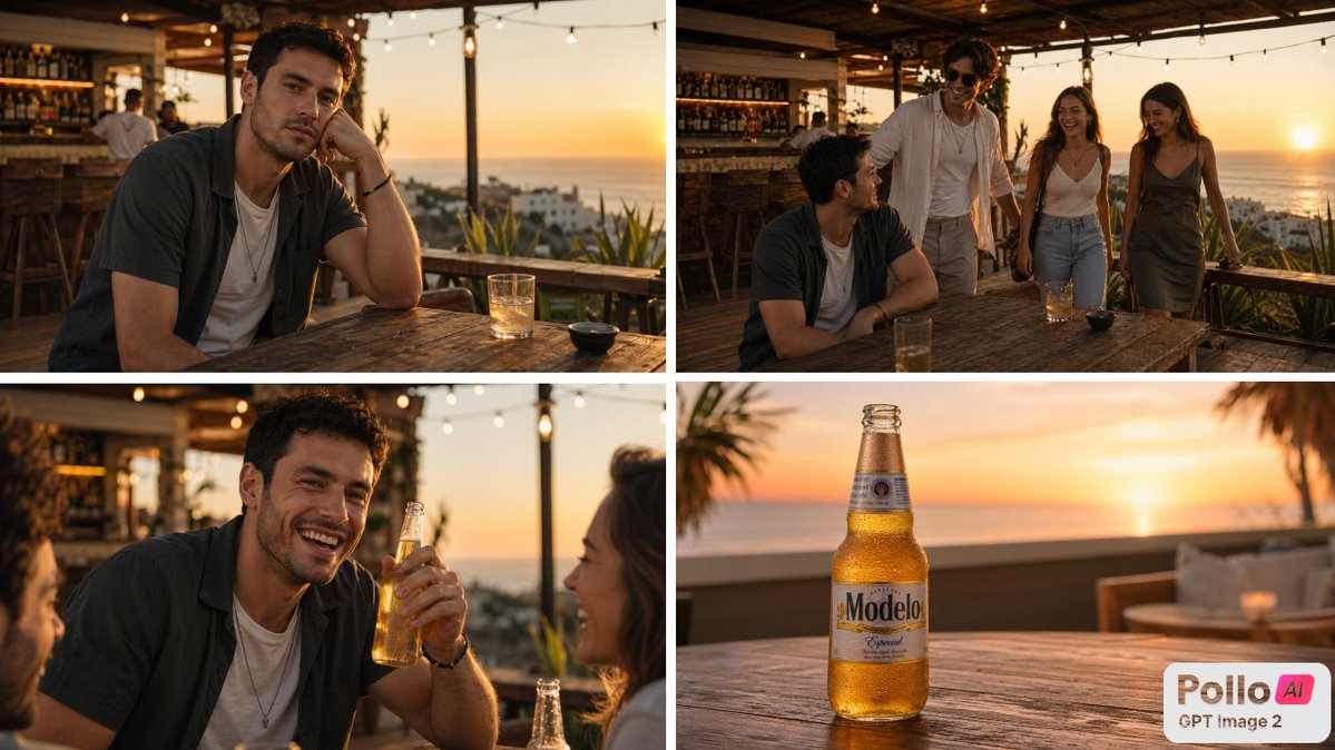 Cinematic Beer Ad: 4-Panel Sunset Scene