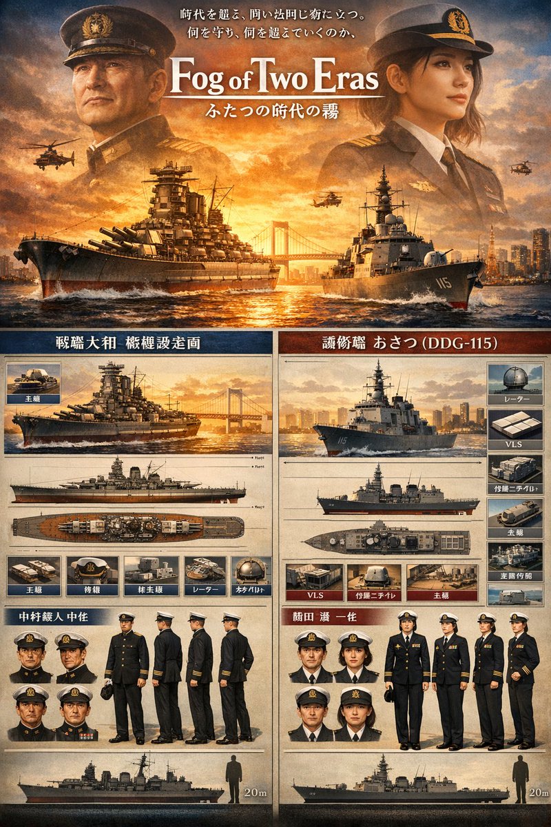 WWII vs Modern Japanese Naval Poster — AI Prompt