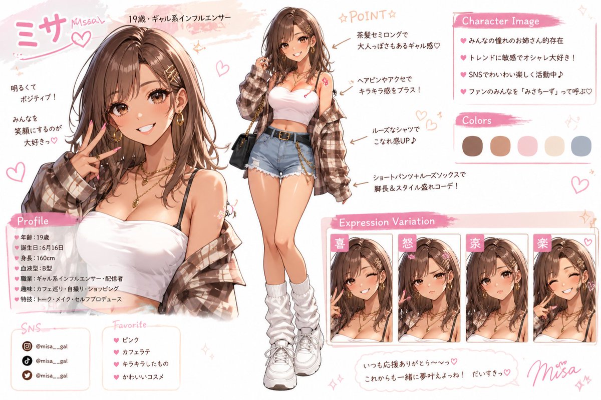 Pastel Gyaru Anime Character Sheet — Sora 2 Prompt