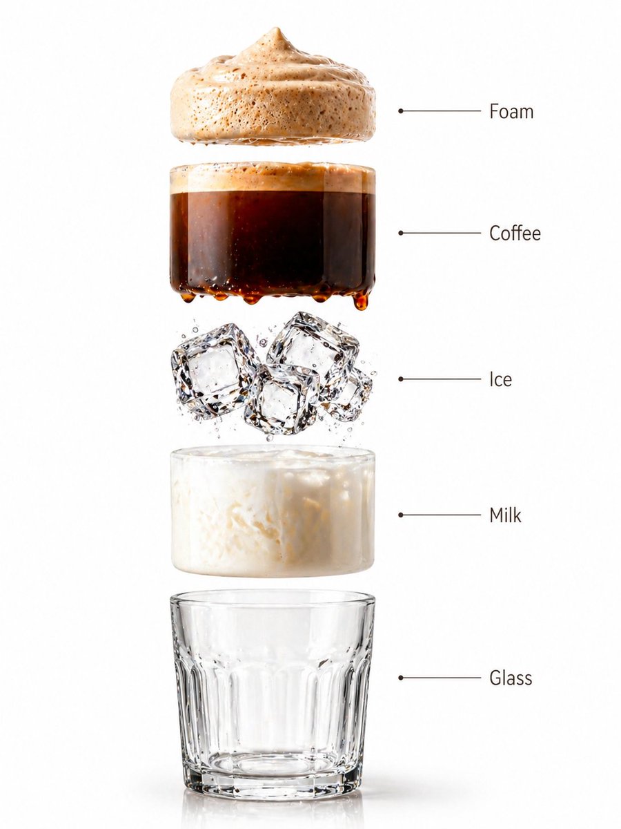 Layered Iced Coffee Infographic — Sora 2 Prompt