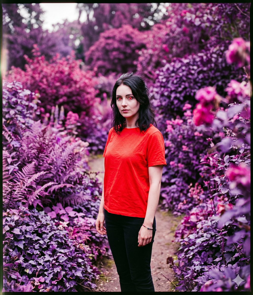 False-Color Garden Portrait — Surreal LomoChrome Prompt