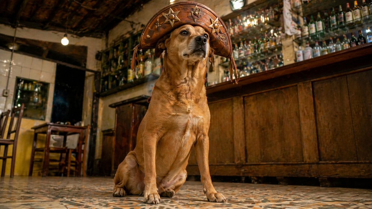 Cangaceiro Hat Dog in Rustic Bar — Sora 2 Prompt
