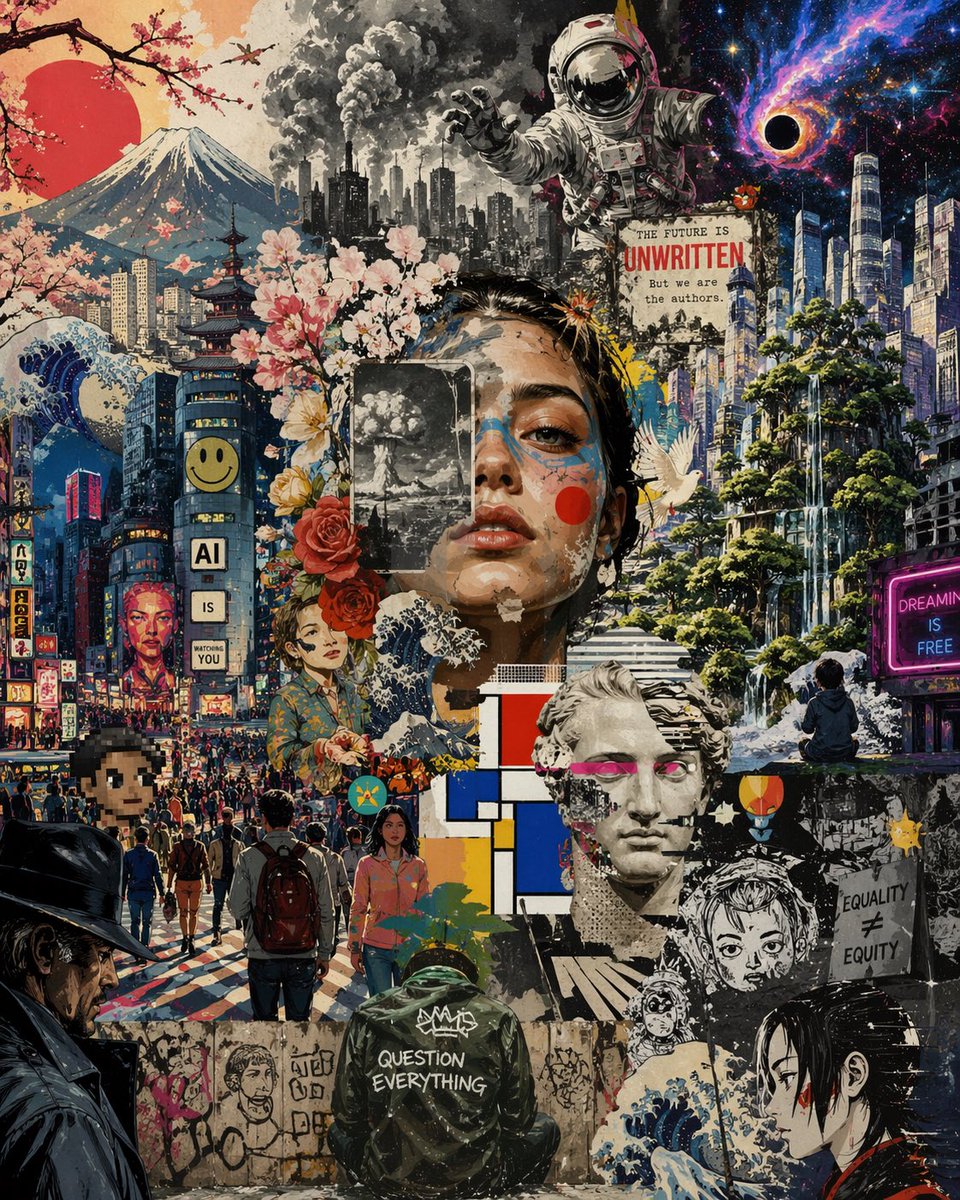 Surreal Japanese Dystopian Collage — Sora 2 Prompt