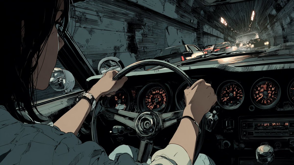 Anime Tunnel Driving — Cinematic Over-the-Shoulder Shot