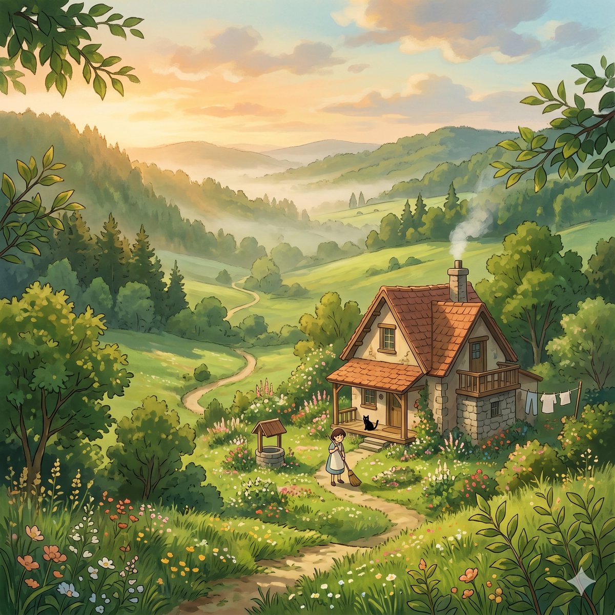 Fairy Tale Cottage at Sunrise — Sora 2 Fantasy Prompt
