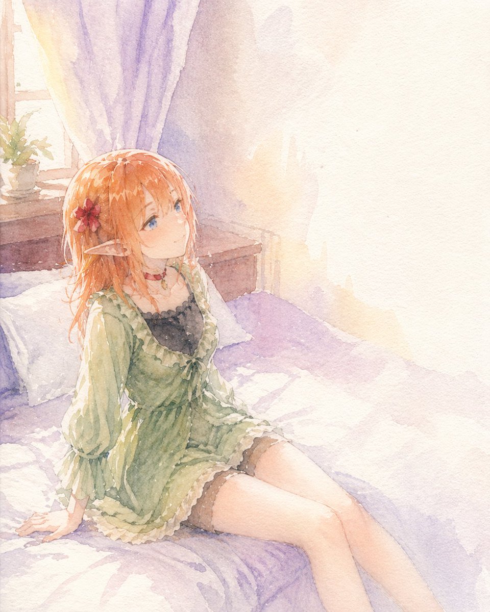 Watercolor Elf Girl in Sunlit Room — Sora 2 Prompt