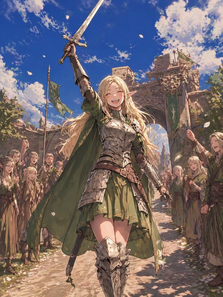 Elven Knight's Triumphant Parade — Fantasy Anime Sora Prompt