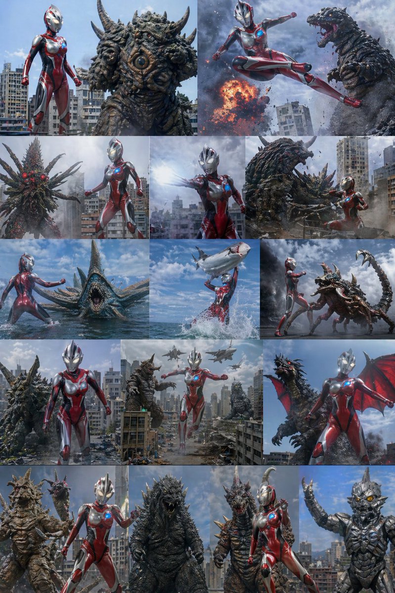 Photoreal Kaiju Battle Collage — Sora 2 Prompt