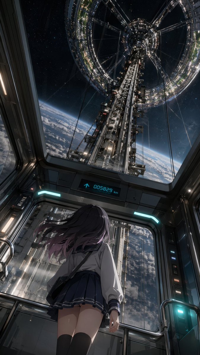 Anime Space Elevator Girl — Sora 2 Prompt