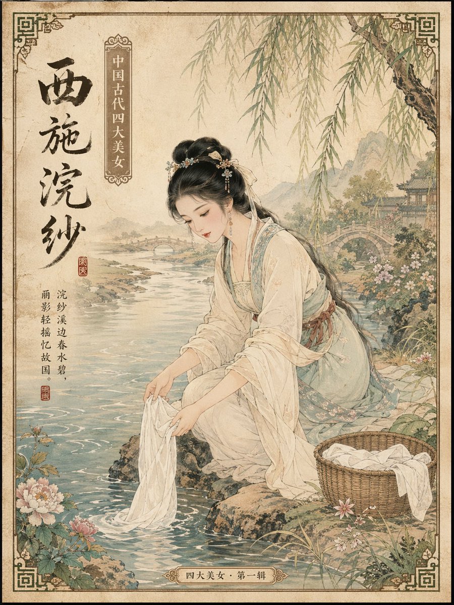 Ancient China's Four Beauties Postcards — Sora 2 Prompt