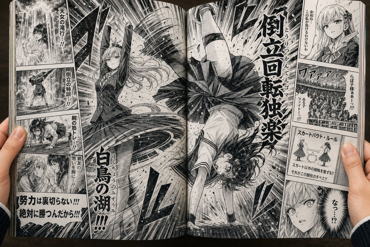 Realistic Manga Magazine Spread — Skirt Battle Shonen