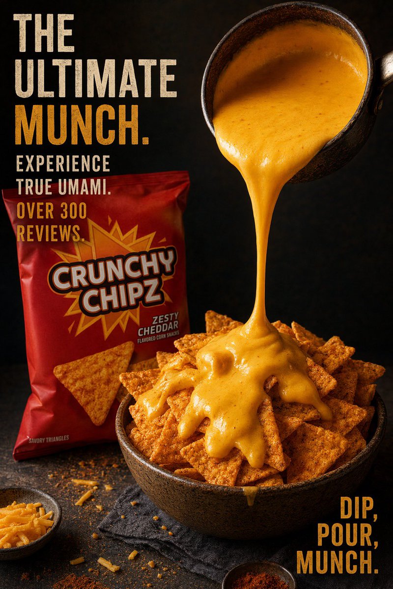 Cinematic Cheesy Chips Ad Poster Prompt for Sora 2