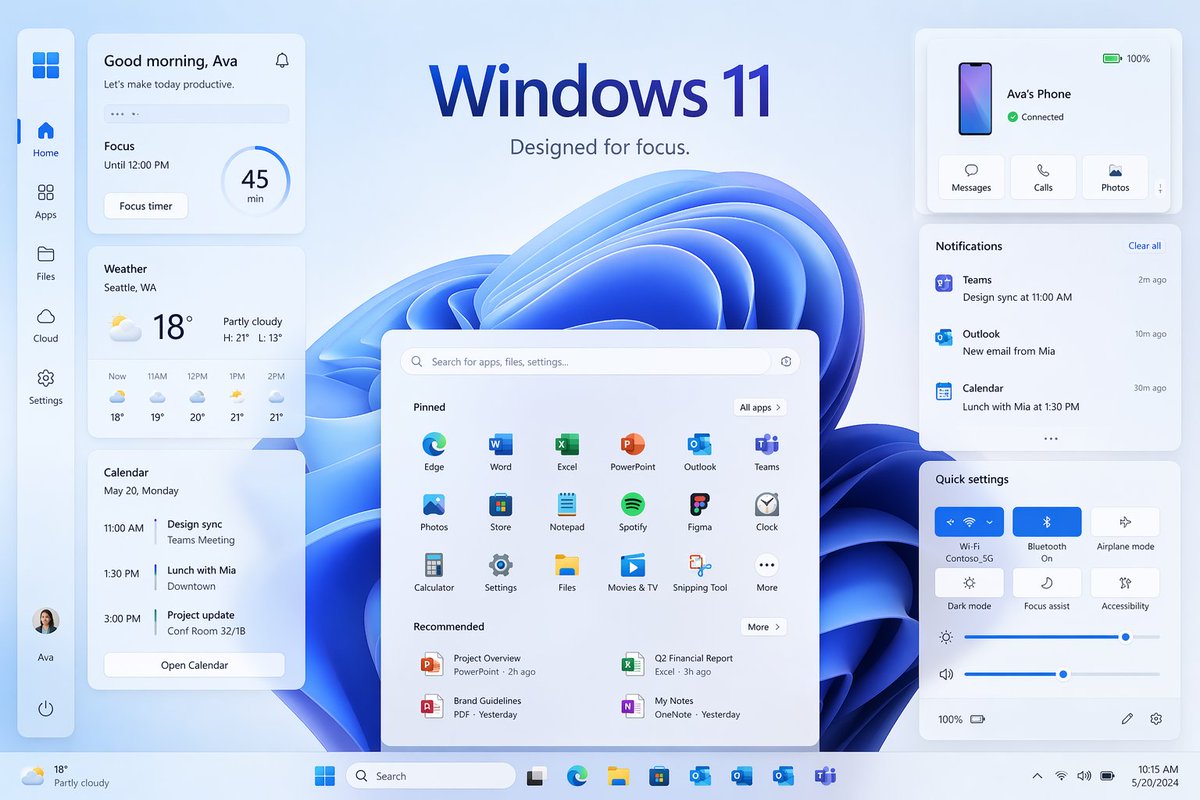 Windows 11 Promotional UI Mockup — Sora 2 Prompt
