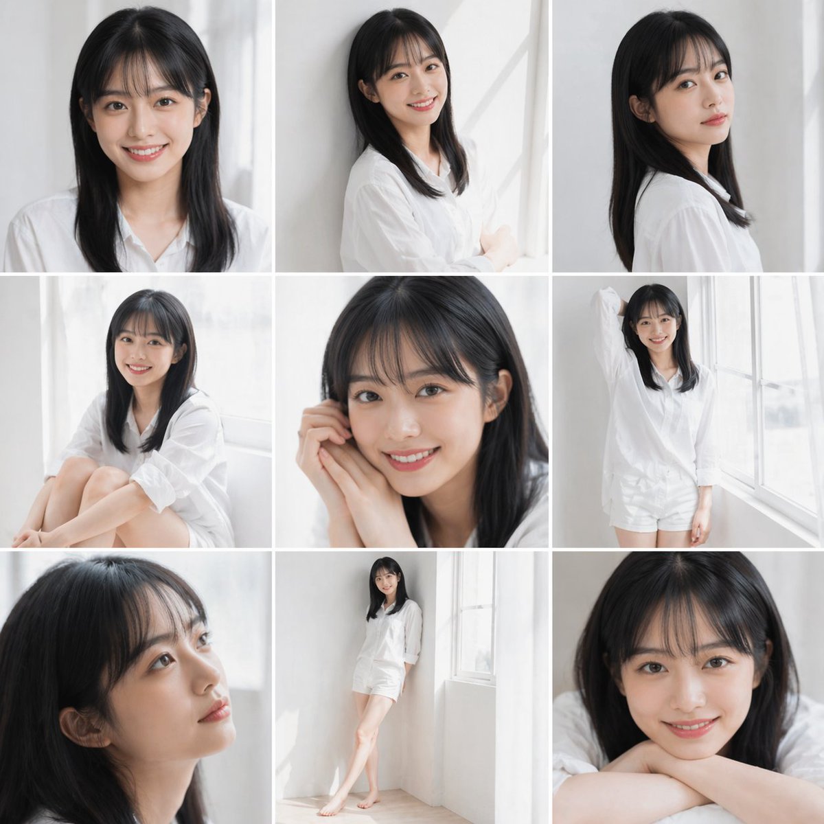 9-Grid Portrait Prompt — Fresh 85mm, Minimal Style