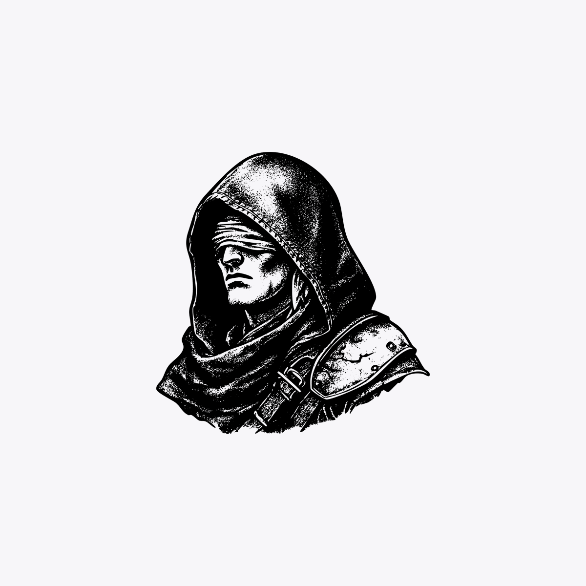 Hooded Fantasy Portrait Prompt: Minimalist Black & White RPG Art