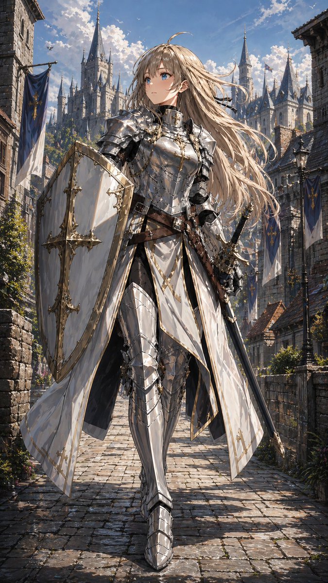 Fantasy Paladin Knight in Medieval Castle City — Anime Art Prompt